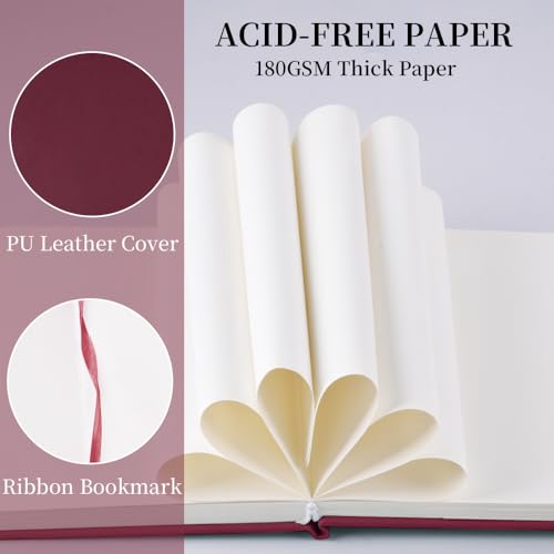 5.7x4.1" Hardcover Mixed Media sketchbook,Pocket Junk Journal Supplies - color: PU Cover-5.7x4.1in-Wine Red