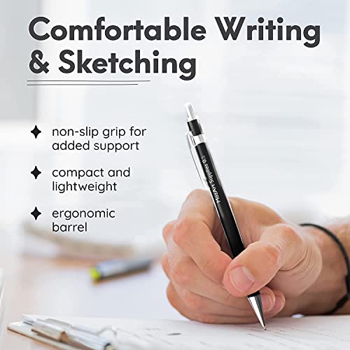 MozArt Mechanical Pencil Set with Case - 4 Sizes: 0.3, 0.5, 0.7 & 0.9mm with 30 HB Lead Refills Each & 4 Eraser Refills -Sketch, Drafting, Art, Drawing Supplies (Black) - color: Black