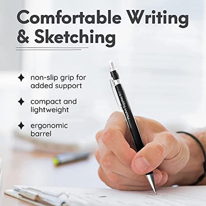 MozArt Mechanical Pencil Set with Case - 4 Sizes: 0.3, 0.5, 0.7 & 0.9mm with 30 HB Lead Refills Each & 4 Eraser Refills -Sketch, Drafting, Art, Drawing Supplies (Black) - color: Black