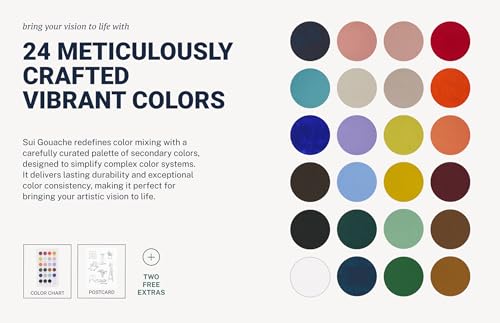Professional Artist Acrylic Gouache Paint Set 24-Color Premium Set (20ml Tubes) | High-Opacity Satin Finish Acrylic Gouache for Illustrators, Designers & Fine Art Painting