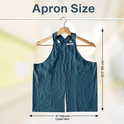 Cotton Aprons for Women and Men | Cross-Back Apron with Pockets - color: Deep Teal