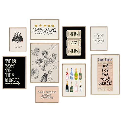 TWNSLLA Preppy Cocktail Poster Bar Wall Art,Funky Bar Cart Decor Wall Art Set,Retro Alcohol Prints,Minimalist Bar Pictures Wall Decor Preppy Posters for Dorm College Apartment Decor,Unframed - color: Cocktail