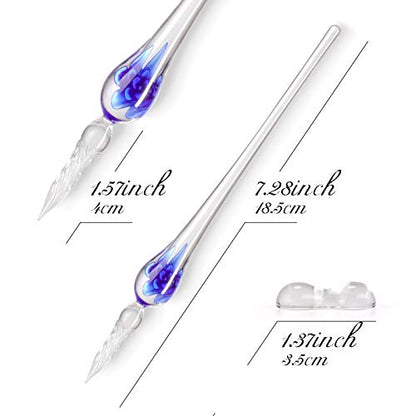 glass ink pen,Glass Dip Pen Set -Calligraphy Pen Signature Pen Writting ，Christmas Gifts Business Gifts Holiday Gift (Blue flower)