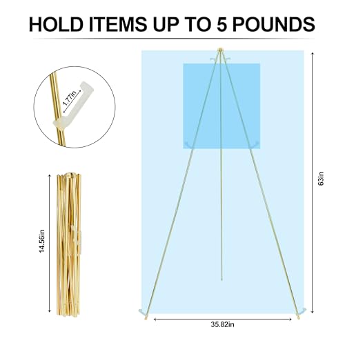 Easel Stand for Sign 63'' Art Easels for Display Wedding Welcome Poster Stand Portable Floor Metal Easel Gold