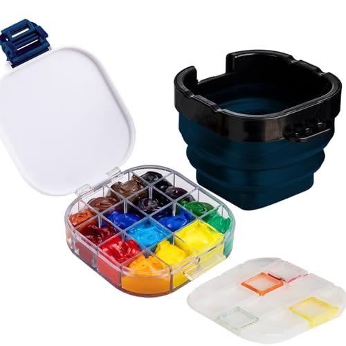 Falling in Art 16 Wells Airtight Paint Palette with Lid, Blue - color: Blue