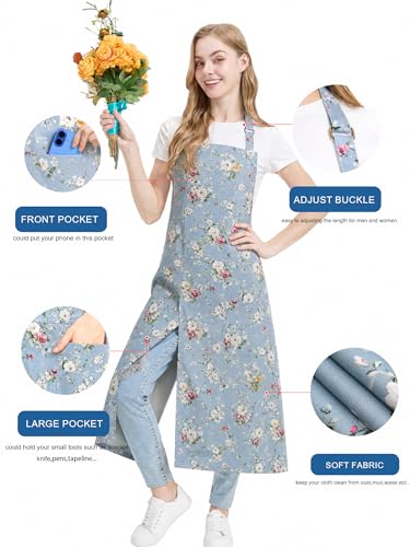 Molaxhome Split Pottery Apron with 3 Pockets Unisex with Adjustable Strap | Cotton Blend,Kitchen Apron,for Ceramics,Gardening,Kitchen Cooking - color: Bluerose