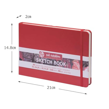 Talens Art Creation Sketchbook Red 14,8X21 cm, 140 Grams | Hard-Bound Pocket Notebook, 140 GSM/94 lbs Paper, Acid-Free Cream Blank Paper, Ribbon Bookmark and Elastic Closure - color: red, size: 21×15cm