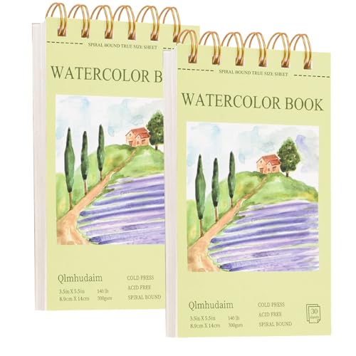 2-Packs Watercolor Paper Pad 3.5x5.5 Inch | 30 Sheets 140lb/300g,Spiral-Bound, Tear-Resistant & No-Bleed | Artist-Grade for Water Color Paper/Ink | Compact Travel Sketchbook (Adults,Beginners) - size: 3.5”×5.5“(2pack)