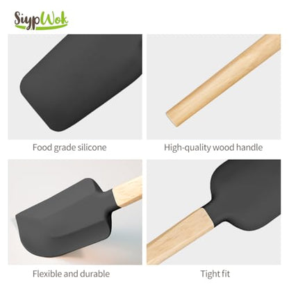 Silicone Spatula Set, Food Grade Rubber Spatula-4 Piece Nonstick Rubber Spatulas, Spoonula, Jar Scraper for Cooking, Baking, Mixing, Frosting - Heat Resistant Up to 600°F (4 Pcs Spatula Black) - color: Black