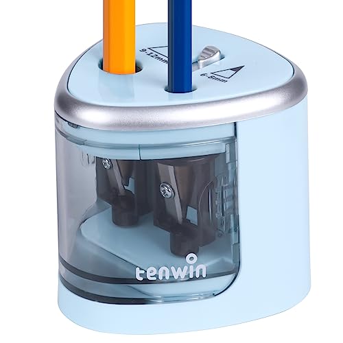 tenwin Electric Pencil Sharpener for Colored Pencils, Battery Operated Pencil Sharpeners for No.2 and 6-12mm Pencils, Dual Hole for Office School Artists Adults Kids Use（Blue） - color: Blue