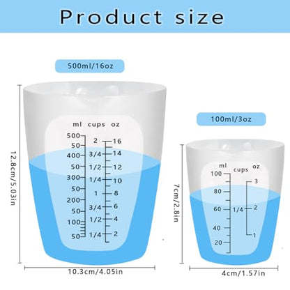 Silicone Measuring Cup, 5PCS Silicone Cups for Epoxy Resin Mixing, 500 & 100ml Reusable Resin Supplies for Resin, Molds, Jewelry Making