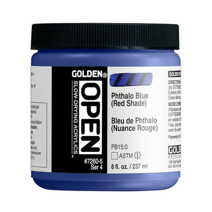 GOLDEN OPEN Slow-Drying Acrylics, Phthalo Blue (Red Shade), 8 fl. oz. Jar