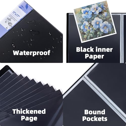 11x17 Black Art Portfolio Folder Displaying 48 Pages with Plastic Sleeves - color: Black, size: 11*17
