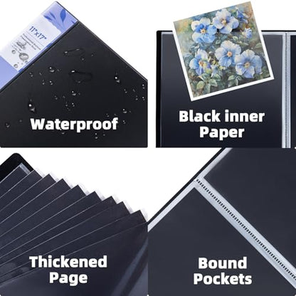 11x17 Black Art Portfolio Folder Displaying 48 Pages with Plastic Sleeves - color: Black, size: 11*17