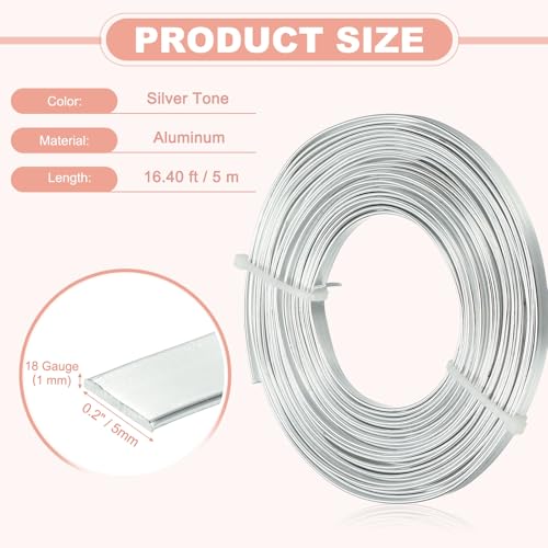 uxcell 18 Gauge Flat Aluminum Wire, 16.40 ft 5mm Wide Aluminum Crafts Wire for Flower Bonsai Crafts Carving DIY Bezel Sculpting Gem Metal Wrap, Silver Tone - color: Silver Tone, size: 5mm