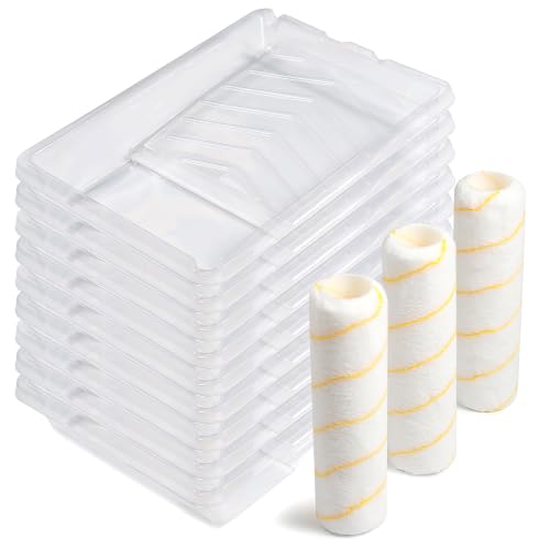 VOOMEY 13PCS 9 Inch Paint Roller Refill Pack, Microfiber Covers & Liners - style: 10 pcs paint tray liners&3 paint roller