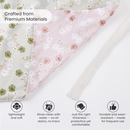 Aoomzoon Kitchen Aprons for Women with 2 Pockets,Double Sided Vintage Adjustable Apron for Gardening Cooking Arting Painting - color: Green/Pink