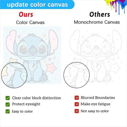 4 Pack Cartoon Paint by Numbers for Kids with Framed Canvas - Wooden Easel - color: BKH1254+BKH1255+BKH1256+BKH1257