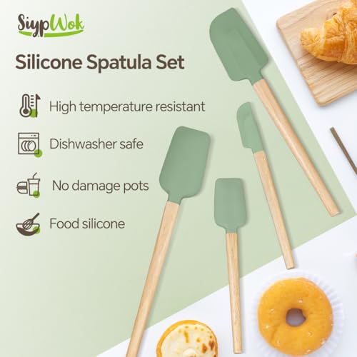Silicone Spatula Set, Food Grade Rubber Spatula-4 Piece Nonstick Rubber Spatulas, Spoonula, Jar Scraper for Cooking, Baking, Mixing, Frosting - Heat Resistant Up to 600°F (4 Pcs Spatula Green) - color: Green