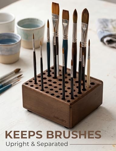 DUGATO Wooden Brush Holder, 59 Hole Desk Organizer with Rest Groove