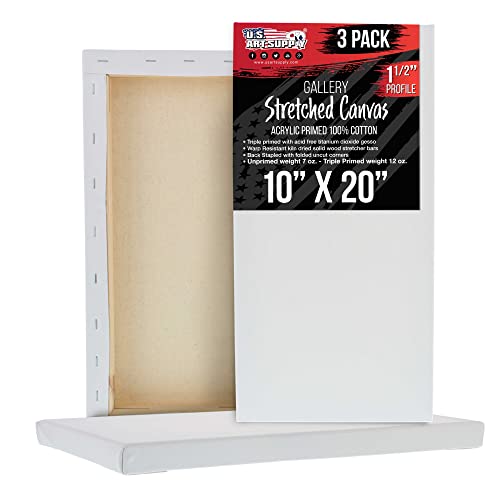 U.S. Art Supply 10"x20" Stretched Canvas for Painting, Gallery Depth 3-Pack - size: 10" x 20"