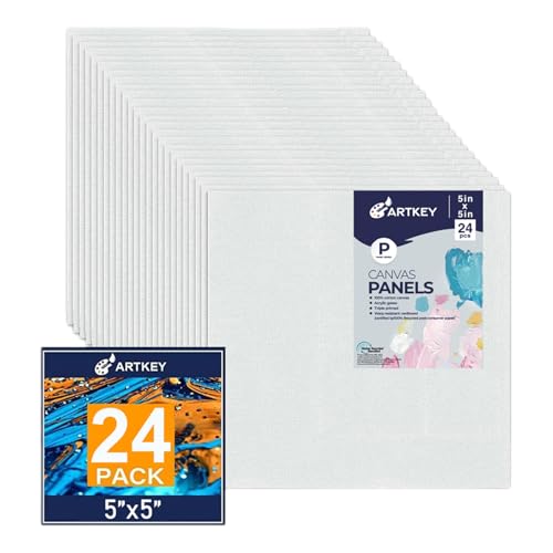 Canvas Panels 5x5 Inch 24-Pack, 10 oz Primed 100% Cotton White Blank Small Canvases for Painting, Square Flat Canvas Board for Oil Acrylics Watercolor & Tempera Paints - size: 5"x5", style: 24-Pack