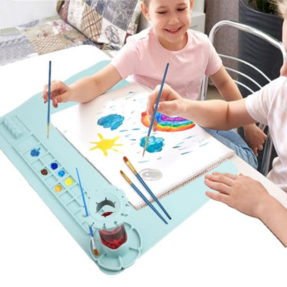 Silicone Craft Mat, 20"x 16"Painting mat Palette for Resin Casting Mold Mat, Nonstick Craft Sheet with Removable Cleaning Water Cup for Painting, Clay, Art, DIY Projects (Blue) - color: Blue