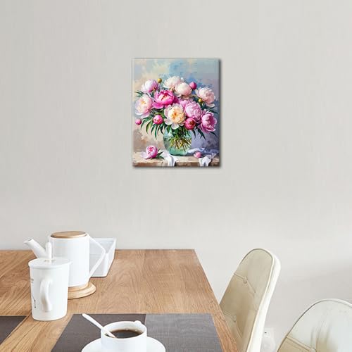 TUMOVO Paint by Numbers Kit for Adults Pink Peonies Botanical Canvas Art | Floral DIY Painting with Vibrant Acrylic Paints and 3 Brushes, Relaxing Arts and Crafts Kit, 16x20 Inch - color: Peonies