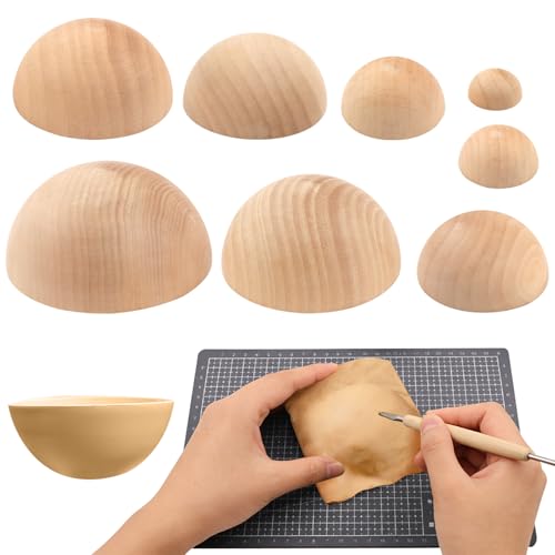 Wooden Pottery Bowl Press Molds Set, 8Pcs 8 Sizes Multi‑Size Slump Mold for Hand‑Building Clay, Bowls Trinket Dishes & Glaze Test Tiles