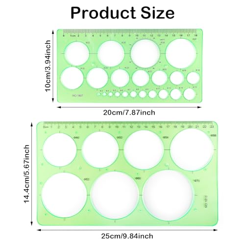 2Pcs Circle Template for Drawing Drafting, Geometric Circle Ruler | Round Drawing Painting Templates Plastic Transparent Ruler for School Office Supplies