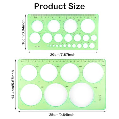 2Pcs Circle Template for Drawing Drafting, Geometric Circle Ruler | Round Drawing Painting Templates Plastic Transparent Ruler for School Office Supplies