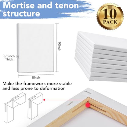 ESRICH Stretched Canvases for Painting 8x10, 10 Pack 8x10 Canvas Value Pack,Primed Acid-Free Cotton Blank Canvas, Paint Canvases for Oil & Acrylic Paint. - size: 8X10IN 10 Packs