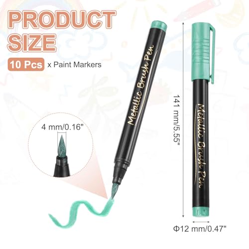 MECCANIXITY 10 Pcs Metallic Marker Pens Metallic Paint Brush Markers Medium Tips Mark Pens for Scrapbooking Glass Rock Painting Cards Photo Albums Ceramics DIY Artwork(Green) - color: Green