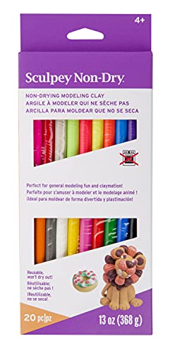 Sculpey Non-Dry Resuable, non drying clay; 20 assorted colors, 13 oz of clay, variety pack. Great for claymation and general modeling. Ages 4 and up - size: Medium