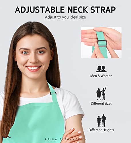 Syntus Apron for Men Women, Adjustable Cooking Kitchen Apron with 2 Pockets | Machine Washable, Firm Stitching, Stain Resistance, Long Tie Straps, 2 Pockets, Versatility, Unisex Use, Gift, BBQ - color: Basic Green Light, style: 2 Polyester