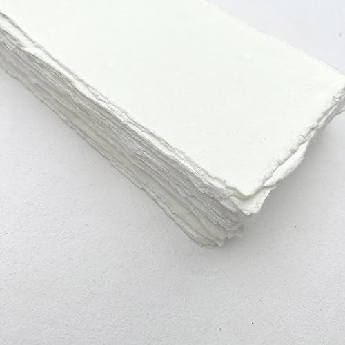 Handmade 200 GSM Cotton Rag Deckle Edge Paper – Pack of 25 Sheets – Premium Textured Wedding Invitation, Calligraphy, Watercolor Mixed Media (4x9" (Menu Card)) - size: 4x9" (Menu Card)
