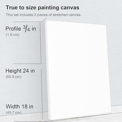 PHOENIX 18x24 Inch 2 Pack Artist Canvas - Large Stretched Canvases for Painting - 3/4 Inch Profile, 100% Cotton 11 Oz. Gesso Primed White Blank Professional Canvas Oil & Acrylic Paints - size: 18"x24", style: Traditional