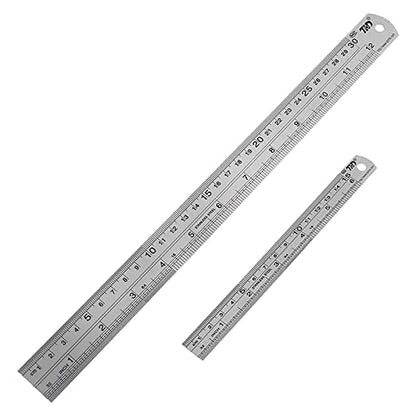 YouOKLight Metal Ruler Set, Stainless Steel 6 Inch and 12 Inch Rulers with Inches and Centimeters, Metric Precision Measuring Drawing Ruler, Silver