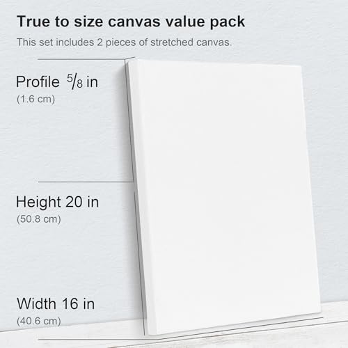 PHOENIX 16x20 Inch Pack of 2 Canvas - Large Stretched Canvas for Painting, 8 Oz Triple Primed 5/8 Inch Profile 100% Cotton White Blank Canvas, Square Framed Canvas for Oil Acrylic & Pouring Art - size: 16"x20", style: Studio 2 Pack Set