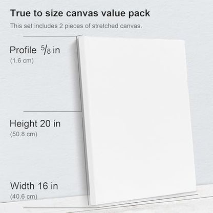 PHOENIX 16x20 Inch Pack of 2 Canvas - Large Stretched Canvas for Painting, 8 Oz Triple Primed 5/8 Inch Profile 100% Cotton White Blank Canvas, Square Framed Canvas for Oil Acrylic & Pouring Art - size: 16"x20", style: Studio 2 Pack Set