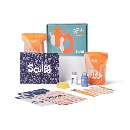 Sculpd - The Original Pottery Kit for Adults - Air Dry Clay for Adults, Tools, Varnish, Paints, Brushes, Couples Date Night Arts & Crafts Set, Matte Varnish - style: Matte Varnish