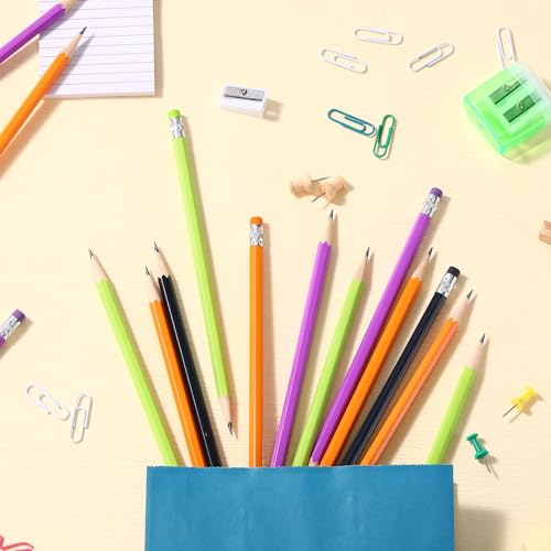 TecUnite 60 Pcs HB Pencils #2 Unsharpened Wood Cased Pencils with Eraser Hexagonal Pencil Cute Graphite No 2 Pen for Adults Gifts Exam School Office Sketching Learning(Purple Orange, Silver) - color: Purple Orange, Silver