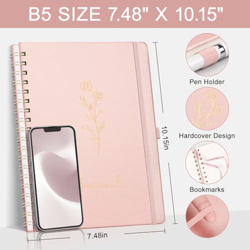 EMSHOI Graph Grid Spiral Journal Notebook, 140 Pages, B5 Size (7.4" x 10") - color: Rose Gold, style: B5 Graph