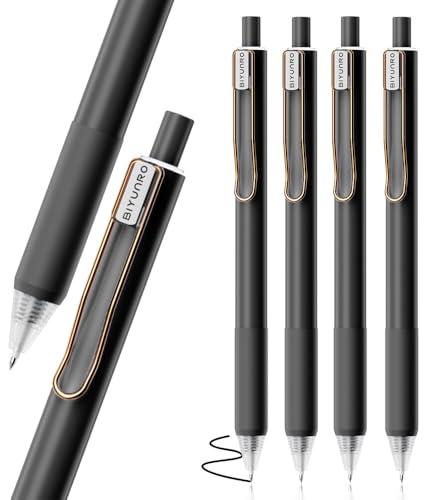 BIYUNRO Gel Pens - Black Ink 4pcs 0.5 mm Fine Point Smooth Writing Pen, Office School Journaling Supplies (Black) - color: Black