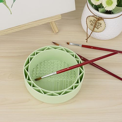 Pen Brush Washer, Watercolor Brush Cleaner, Silicone Brush Bowl Clean, Brush Holder Cleaner, Watercolor Painting Water Cup for Acrylic Oil Painti (Green) - color: Green