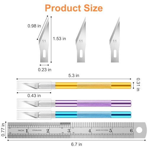 3PCS Craft Knife Hobby Knife Includes 30PCS Spare Exacto Knife Blades #11 and A Ruler, HEADLEY TOOLS Precision Exacto Knife Set Ideal for Crafting, Scrapbooking, Arts, DIY, Stencil, Carving - color: 3 Colors