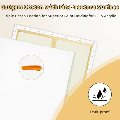 2-Pack 28x40 Large Stretched Canvas 380gsm Cotton for Oil & Acrylic | 70x100cm, Gallery Wrapped , 380gsm heavy-duty 100% cotton, triple acid-free gesso, warp resistant & no bleed - size: 2PK - 28"x40"