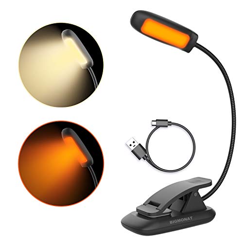 BIGMONAT Led Book Reading Light, Rechargeable Amber Book Night Light, Portable Bendable Neck, USB, Brightness Adjustable, Reduces Eye Strain, Black - color: 1Pack - Black