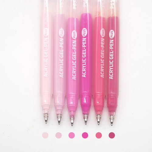 Acrylic Gel Pens for Coloring, 6 Pack 1.0mm Fine Point Gel Pen Set | Quick Drying, Smooth Writing, Sweet Pink Marker Pens for Drawing, Journaling Art, Black Paper, Book, Large Capacity - color: Sweet Pink
