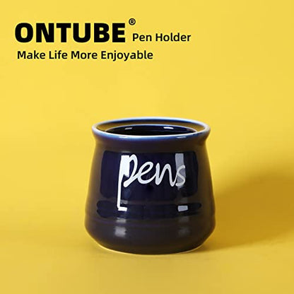 ONTUBE Porcelain Pens Holder Stand ,Ceramic Pencils Holder (Navy) | Porcelain, ceramic, pen & pencil holder, sturdy, easy-clean, non-slip, compact, elegant, durable, versatile, white, modern - color: Navy
